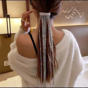 Trendy Full Rhinestone Hair clip Long Tassel